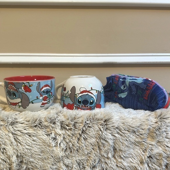 Disney Other - Disney Stitch Ceramic 2 Soup Mugs & Holiday socks